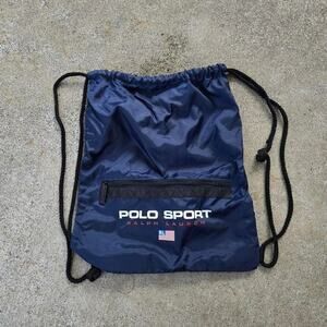 Vtg 90s POLO RALPH LAUREN Polo Sport Flag Logo Zip Pocket Utility Bag Navy